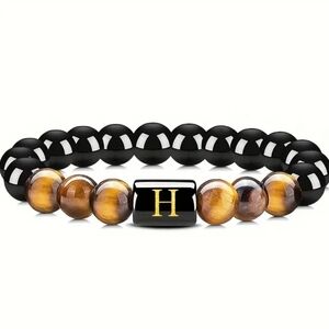 Men's tiger eye Initial Bead Bracelet